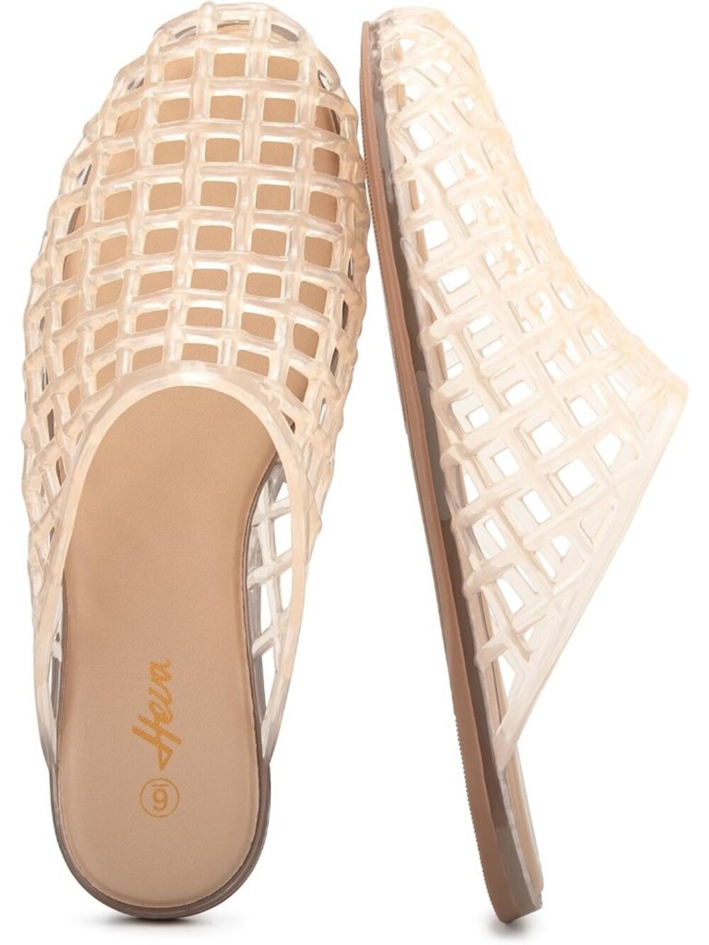 Women's Nude Jelly Closed Toe Clear Mesh Hollow Slide Casual Flat Sandal Shoes